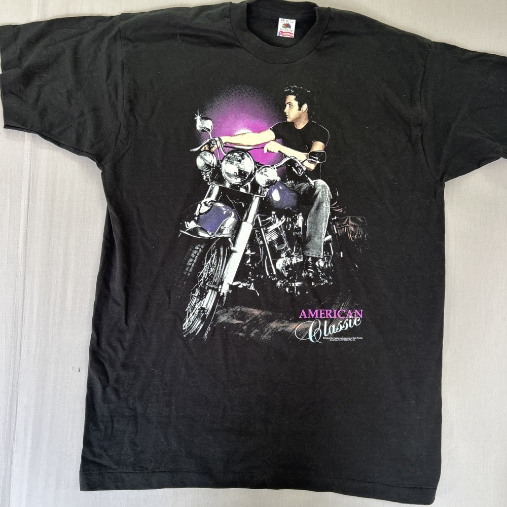 Vintage 1992 Elvis Presley American Classic Motorcycle Black T-Shirt Size 2XL